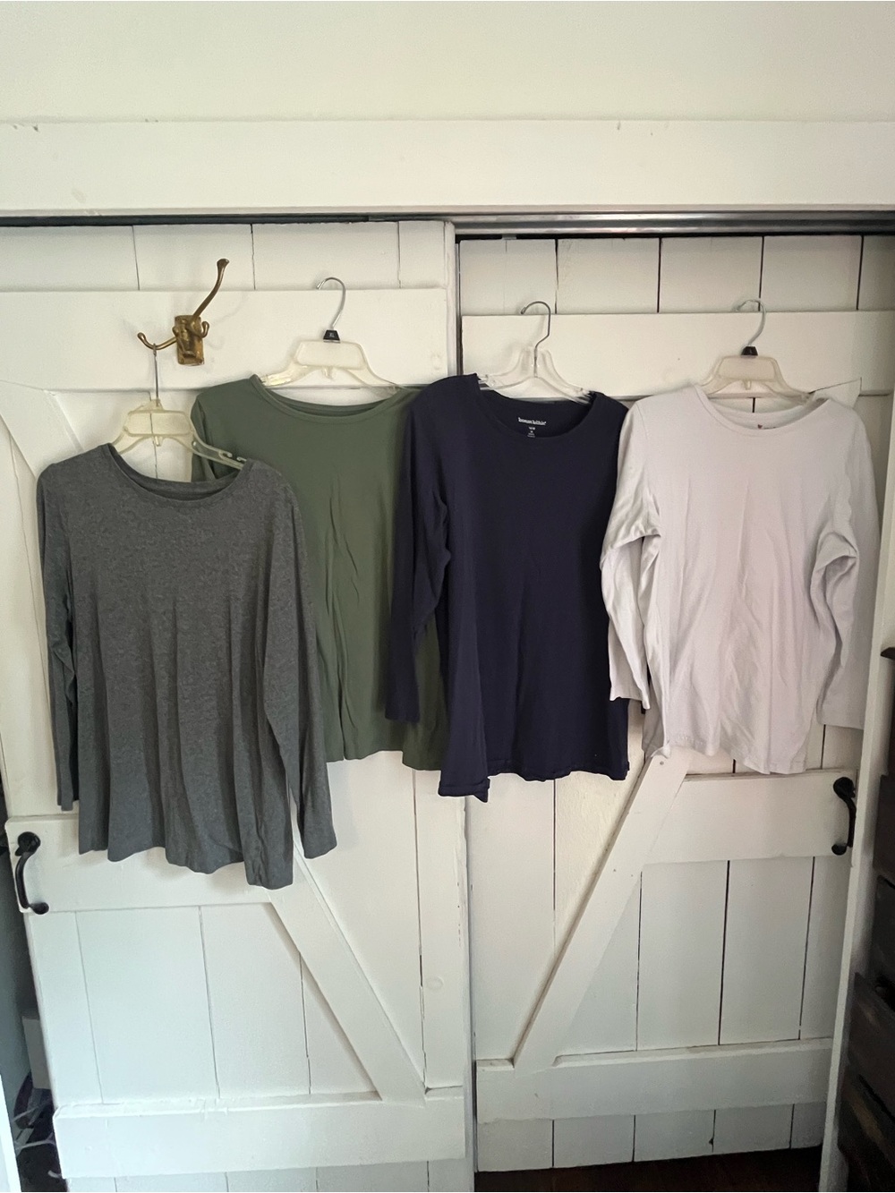 Bundle Womens Long-Sleeve Crew Neck Top - Gray, Olive, Navy, White